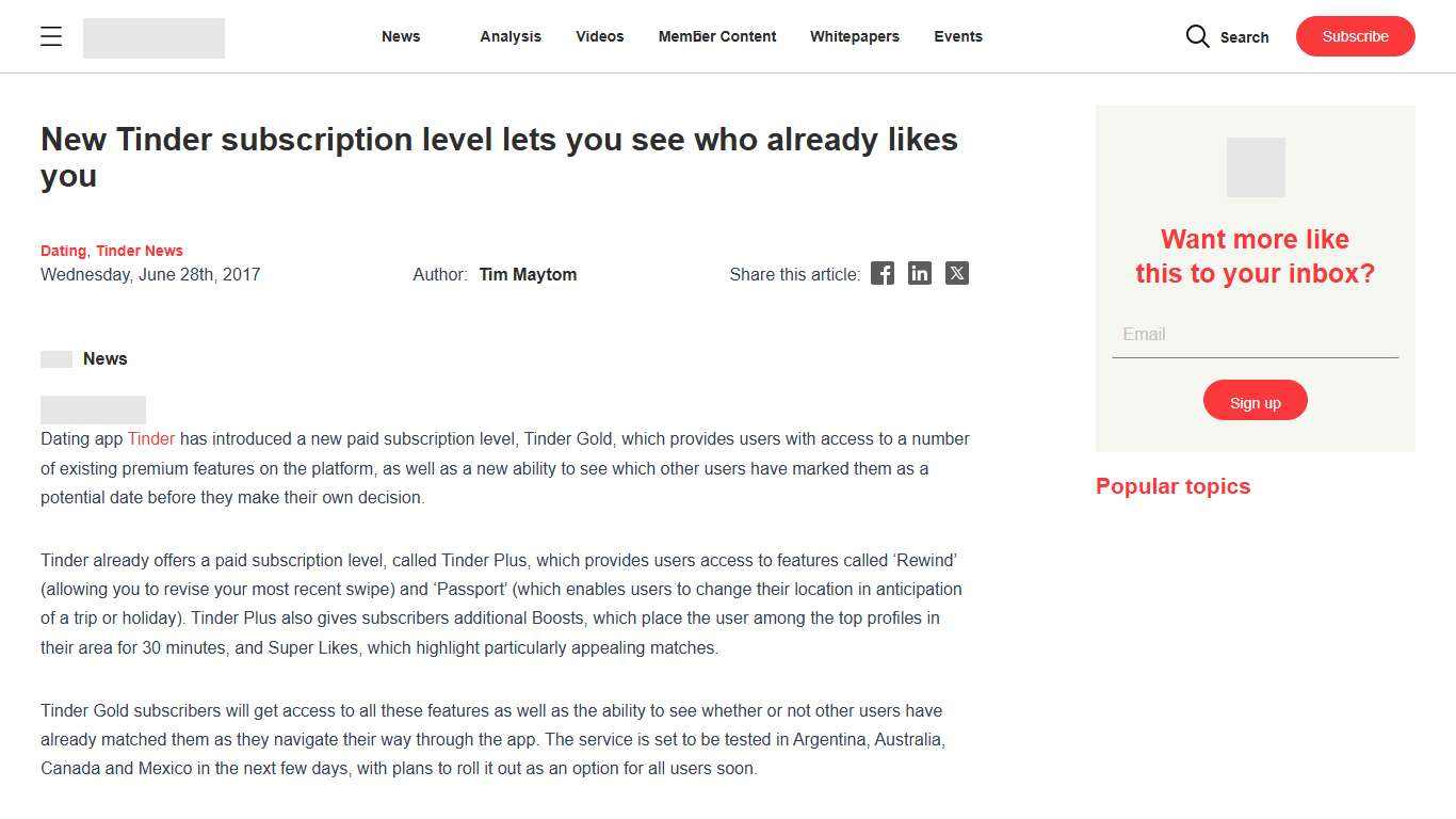 New Tinder subscription level lets you see who already likes you - Mobile Marketing Magazine